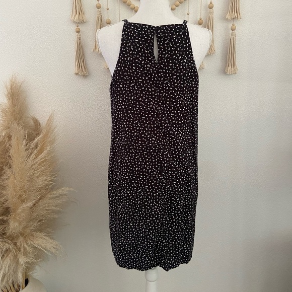 Old Navy linen dress black white dot pattern medium high neck halter sheath - Picture 3 of 15